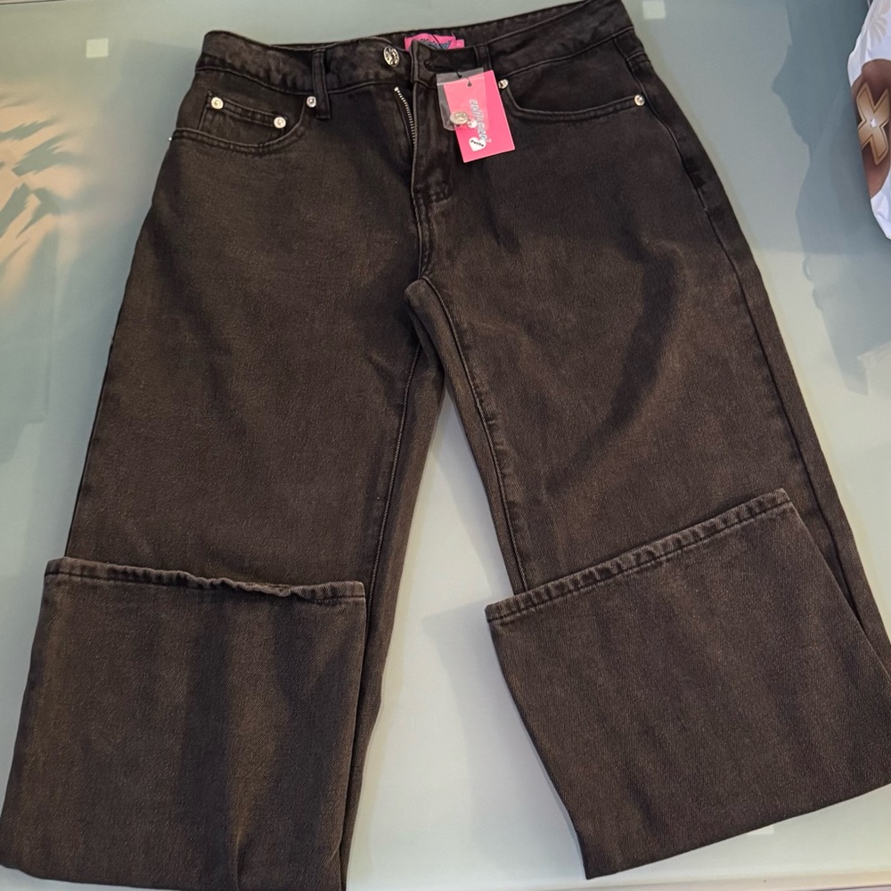 BRAND NEW Edikted Black Flare Wide Leg Jeans Seam Detail